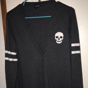 Torrid Charcoal button up cardigan with skull